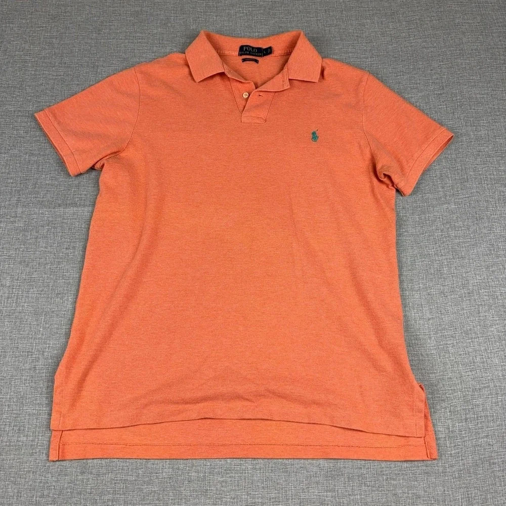 Vintage Ralph Lauren Polo Shirt Mens Large Orange Cotton Short Sleeve